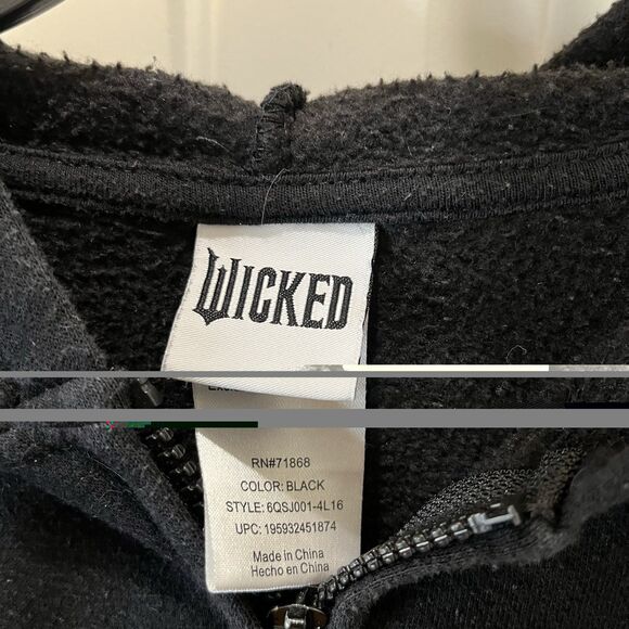 Wicked Movie Zip Up Hoodie Sweatshirt Size XS Black Embroidered Adult Musical - Picture 4 of 10